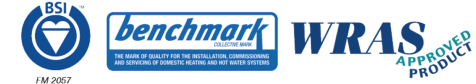 Cylinders accepted by BSI under an ISO 9001:2008 Quality System. Benchmark Collective Mark of Quality for the Installation, Commissioning and Servicing of Domestic Heating and Hot Water Systems. Water Regulations Advisory Service (WRAS) Approved.